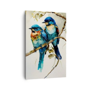 Quadro su tela - Stampe su Tela - Tre uccelli colorati su un ramo in stile acquerello - 80x120cm - Si è offeso? - Decorazione murale moderna per soggiorno e camera da letto ARTTOR