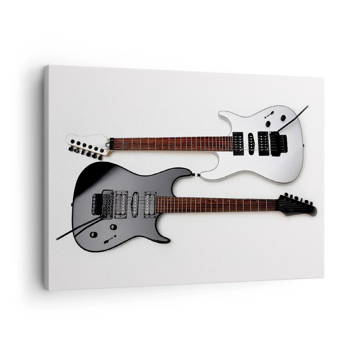 Quadro su tela - Stampe su Tela - Due chitarre elettriche in bianco e nero su uno sfondo chiaro. - 70x50cm - Armonia delle forme - Decorazione murale moderna per soggiorno e camera da letto ARTTOR