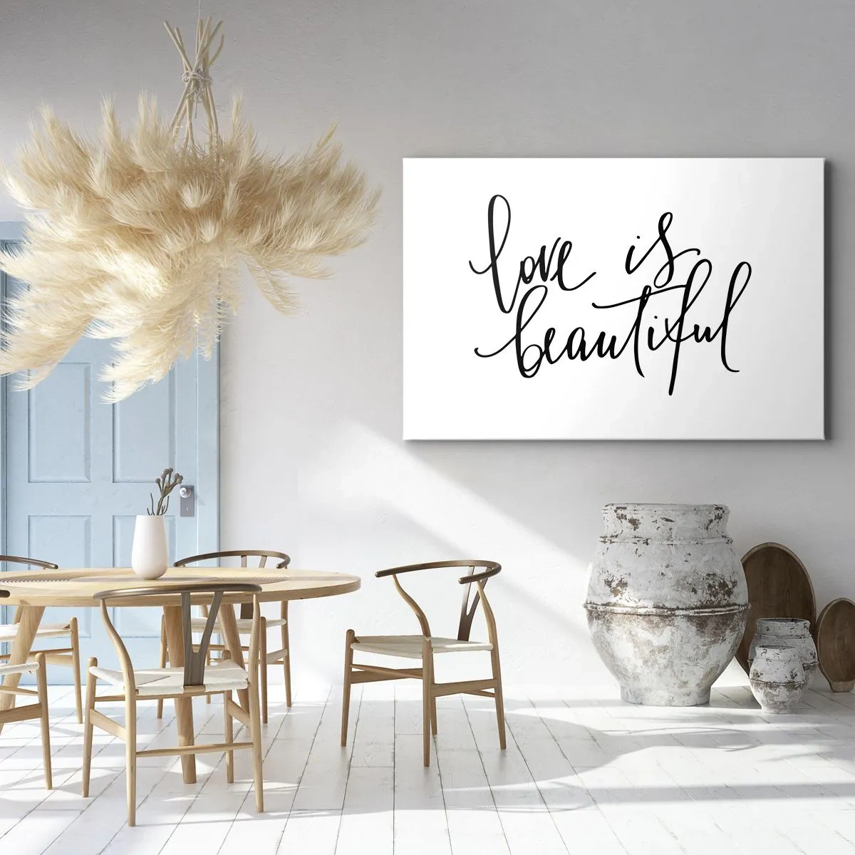 Quadro su tela - Stampe su Tela - Scritta nera "l'amore è bello" su sfondo bianco - 120x80cm - Leggi e ripeti - Decorazione murale moderna per soggiorno e camera da letto ARTTOR