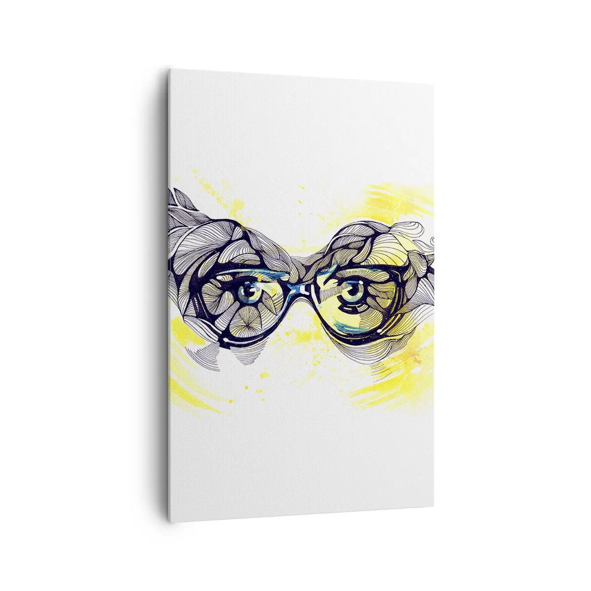 Quadro su tela - Stampe su Tela - Grafica artistica di occhiali con occhi espressivi - 80x120cm - Attraverso gli occhiali blu - Decorazione murale moderna per soggiorno e camera da letto ARTTOR
