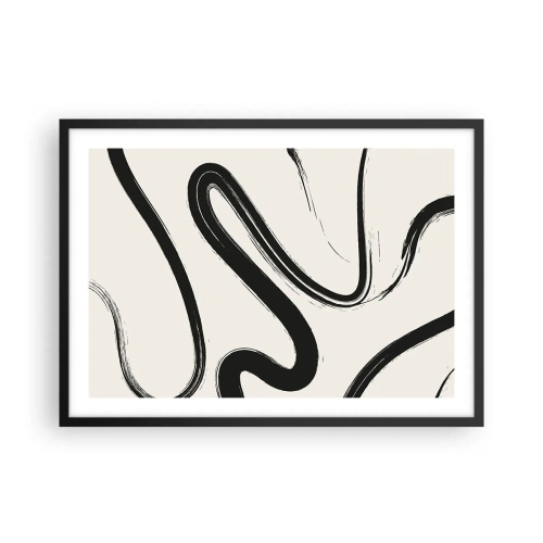 Poster in cornice nera - Linee curve in bianco e nero su uno sfondo chiaro - 70x50cm - Capriccio bianco e nero - Decorazione murale moderna per soggiorno e camera da letto ARTTOR