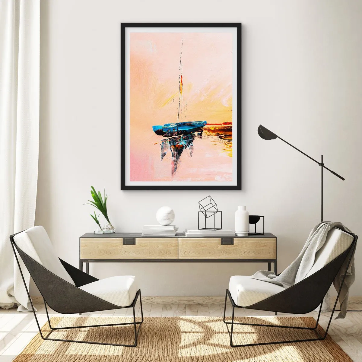 Poster in cornice nera - La sera sul molo - 50x70 cm