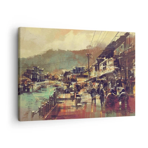Quadro su tela - Stampe su Tela - Una città con un ponte e strade dallo stile artistico - 70x50cm - La vita come ricchezza di grigio - Decorazione murale moderna per soggiorno e camera da letto ARTTOR