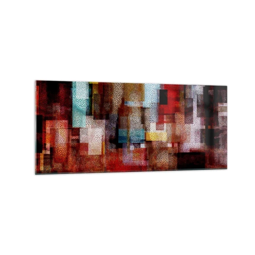 Quadro su vetro - Astrazione geometrica in intense tonalità di rosso - 120x50cm - Confusione aggrovigliata - Decorazione murale moderna per soggiorno e camera da letto ARTTOR