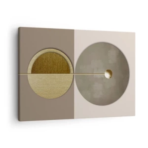 Quadro su tela - Stampe su Tela - Cerchi astratti nei toni dell'oro e del beige - 70x50cm - Equilibrio perfetto - Decorazione murale moderna per soggiorno e camera da letto ARTTOR