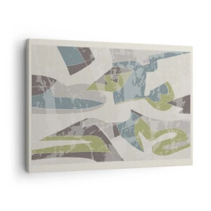 Quadro su tela - Stampe su Tela - Forme astratte in verde e blu su uno sfondo chiaro - 70x50cm - Composizione oltre il vetro - Decorazione murale moderna per soggiorno e camera da letto ARTTOR