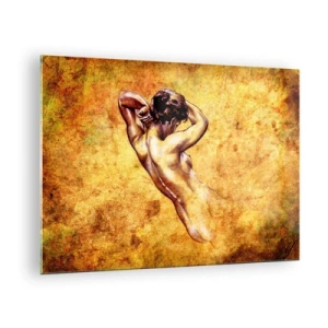 Quadro su vetro - Figura artistica di un uomo su uno sfondo d'epoca - 70x50cm - Nuda, ma sempre misteriosa - Decorazione murale moderna per soggiorno e camera da letto ARTTOR