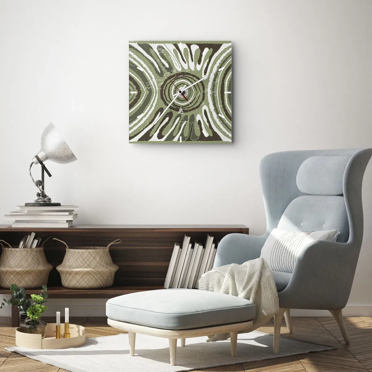 Orologio da parete - Orologio in Vetro - Motivi astratti nelle tonalità del verde e del marrone - 30x30cm - Esplosione di emozioni - Decorazione murale moderna per soggiorno e camera da letto ARTTOR