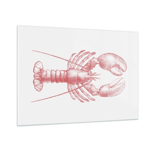 Quadro su vetro - Schizzo di un'aragosta in rosso su sfondo chiaro - 100x70cm - Aragosta d'agosto - Decorazione murale moderna per soggiorno e camera da letto ARTTOR