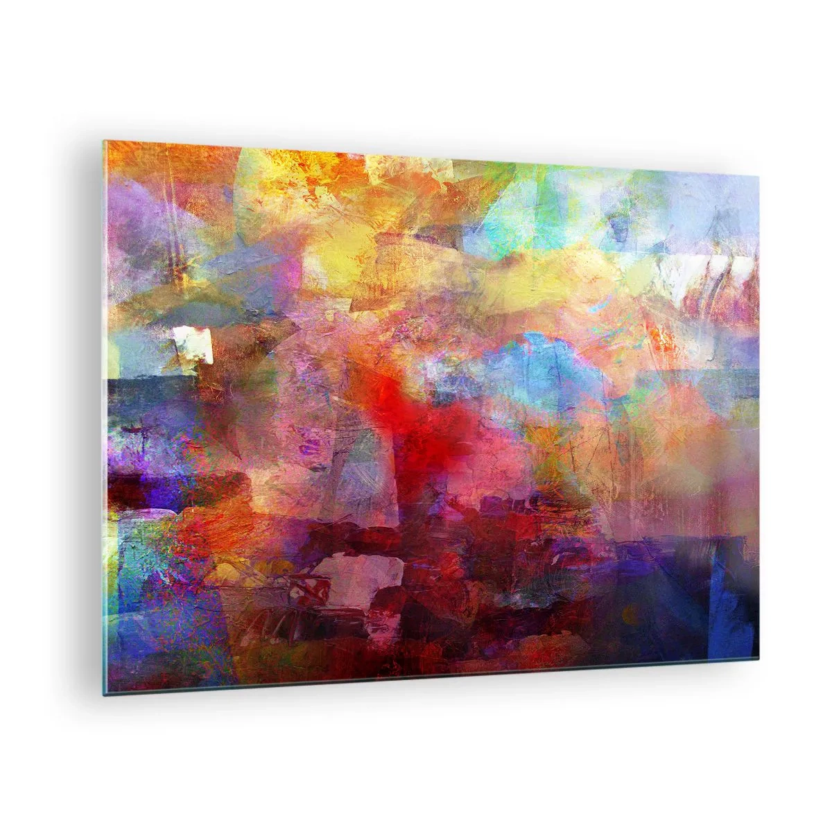 Quadro su vetro - Astrazione colorata in tonalità intense - 70x50cm - Guardando dentro all'arcobaleno - Decorazione murale moderna per soggiorno e camera da letto ARTTOR
