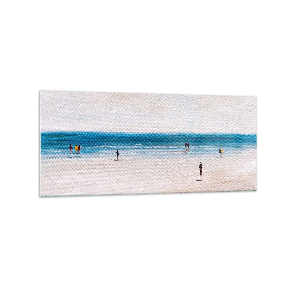 Quadro su vetro - Una spiaggia con persone sullo sfondo di un mare calmo - 120x50cm - Un bisogno naturale - Decorazione murale moderna per soggiorno e camera da letto ARTTOR