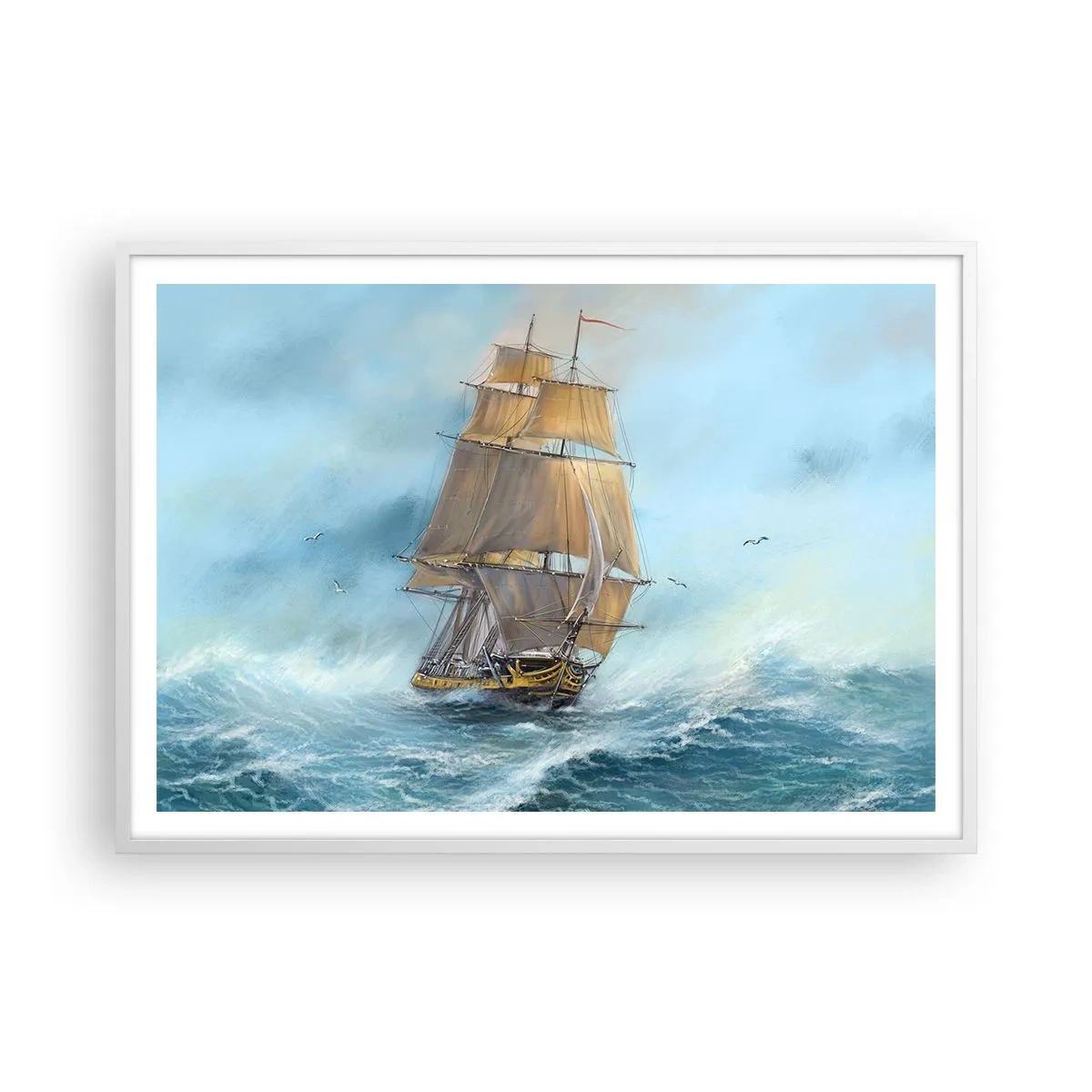 Poster in cornice bianca - Frangendo i flutti - 100x70 cm