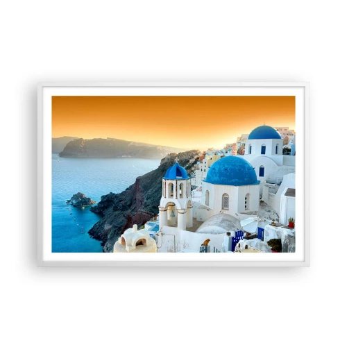 Poster in cornice bianca - Santorini: aggrappate alle rocce - 91x61 cm