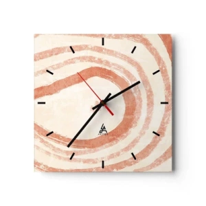 Orologio da parete - Orologio in Vetro - Un motivo astratto di linee concentriche nelle tonalità del terracotta. - 30x30cm - Cerchi di corallo - Decorazione murale moderna per soggiorno e camera da letto ARTTOR