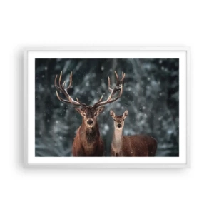 Poster in cornice bianca - Il re della foresta con la consorte - 70x50 cm