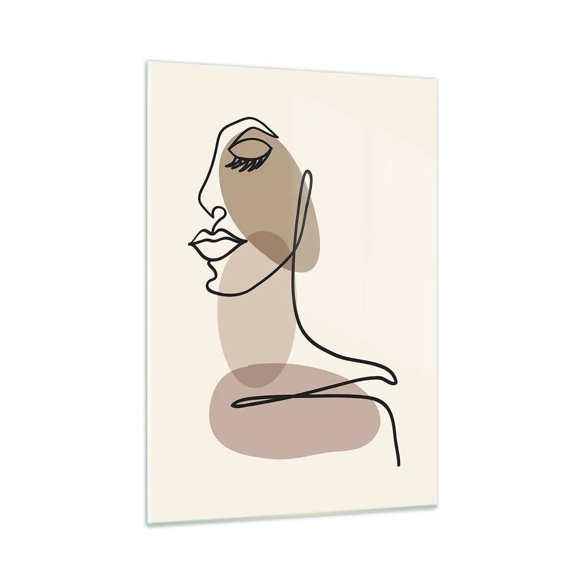 Quadro su vetro - Un ritratto femminile minimalista realizzato con una linea continua. - 50x70cm - La linea sicura della bellezza - Decorazione murale moderna per soggiorno e camera da letto ARTTOR