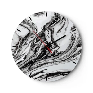Orologio da parete - Orologio in Vetro - Motivo astratto in marmo in bianco e nero - 30x30cm - All'inizio vi era il caos - Decorazione murale moderna per soggiorno, cucina e camera da letto ARTTOR