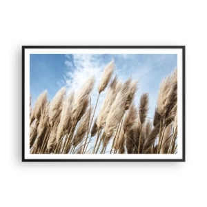 Poster in cornice nera - Delicati prati di pampa contro un cielo azzurro con nuvole leggere - 100x70cm - Le carezze del sole e del vento - Decorazione murale moderna per soggiorno e camera da letto ARTTOR