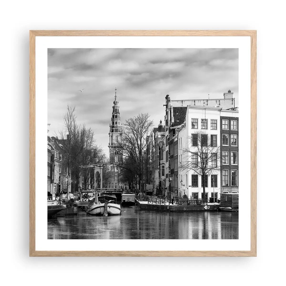 Poster in cornice rovere chiaro - Atmosfera di Amsterdam - 60x60 cm