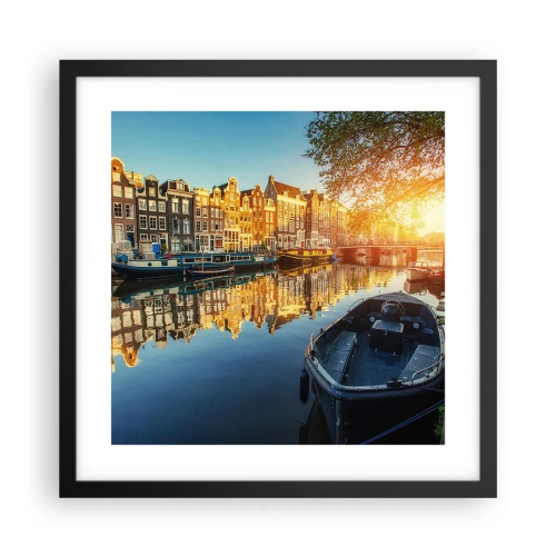 Poster in cornice nera - L'alba ad Amsterdam - 40x40 cm