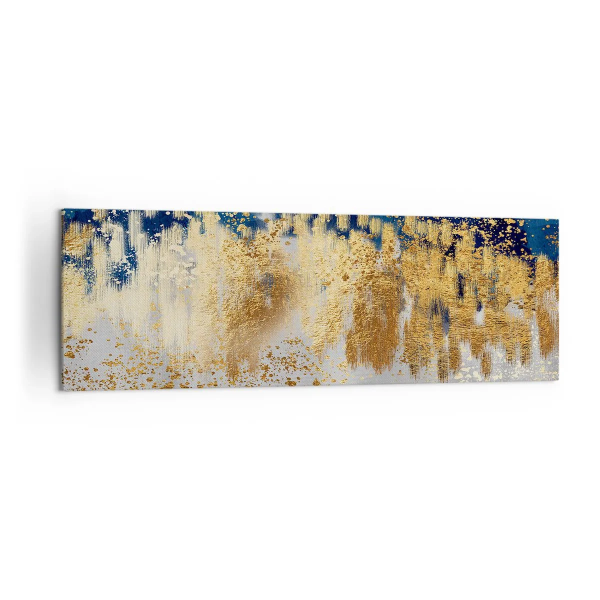 Quadro su tela - Stampe su Tela - Una composizione astratta nei toni dell'oro e del blu navy. - 160x50cm - Composizione moderna con bagliore - Decorazione murale moderna per soggiorno e camera da letto ARTTOR