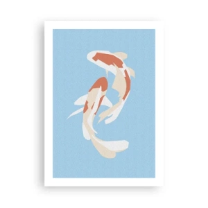 Poster - Due pesci koi che nuotano in armonia - 50x70cm - Nuoto sincronizzato spontaneo - Decorazione murale moderna per soggiorno e camera da letto ARTTOR