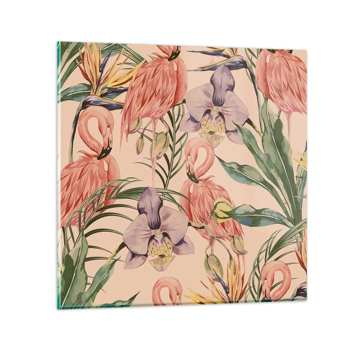 Quadro su vetro - Un ballo rosa nei fiori - 30x30 cm