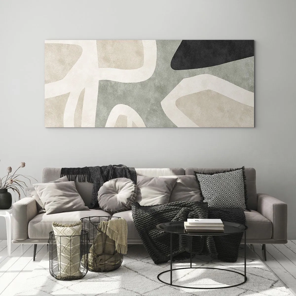 Quadro su vetro - Composizione con motivi in nero - 100x40 cm