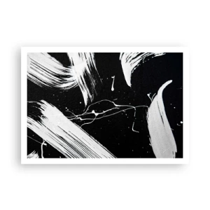 Poster - Tratti bianchi astratti su sfondo nero - 100x70cm - Spezzando l'oscurità - Decorazione murale moderna per soggiorno e camera da letto ARTTOR