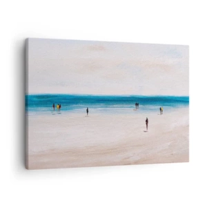 Quadro su tela - Stampe su Tela - Una spiaggia con persone sullo sfondo di un mare calmo - 70x50cm - Un bisogno naturale - Decorazione murale moderna per soggiorno e camera da letto ARTTOR