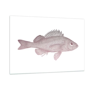 Quadro su vetro - Grafica di un pesce con un grande occhio in stile retrò su sfondo bianco - 120x80cm - Il pesce dagli occhi enormi - Decorazione murale moderna per soggiorno e camera da letto ARTTOR