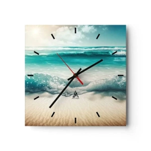 Orologio da parete - Orologio in Vetro - Onde dell'oceano su una spiaggia di sabbia chiara - 30x30cm - La calma dell'oceano - Decorazione murale moderna per soggiorno e camera da letto ARTTOR