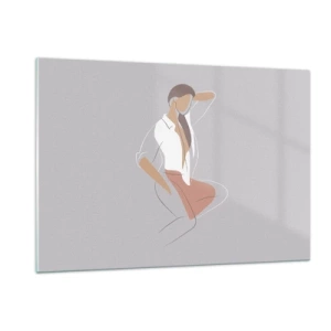 Quadro su vetro - Silhouette femminile in stile minimalista - 120x80cm - Profilo di bellezza - Decorazione murale moderna per soggiorno e camera da letto ARTTOR