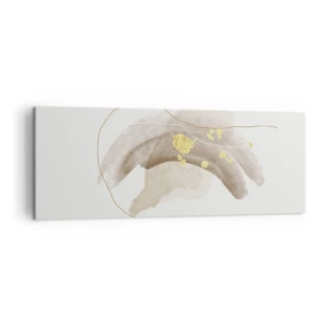 Quadro su tela - Stampe su Tela - Una composizione astratta nei toni del beige e dell'oro. - 140x50cm - Incontro nello spazio - Decorazione murale moderna per soggiorno e camera da letto ARTTOR