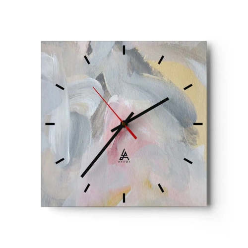 Orologio da parete - Orologio in Vetro - Pennellate pastello astratte nelle tonalità del rosa e del grigio. - 30x30cm - Nel mondo pastello - Decorazione murale moderna per soggiorno e camera da letto ARTTOR