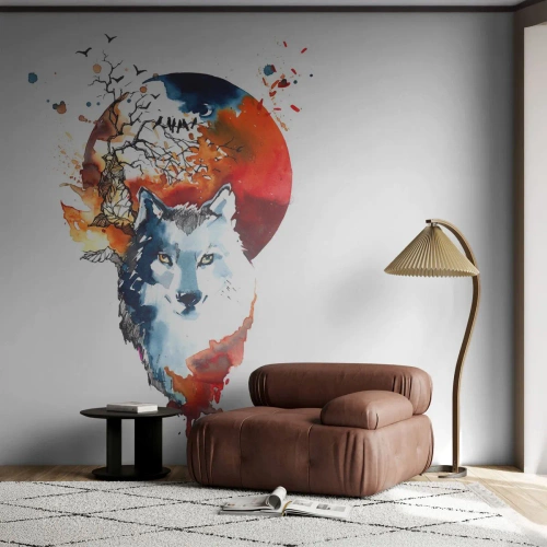 Fotomurali Autoadesivo Deluxe Sticker - Naso a naso con la notte - Astrazione, Animali, Lupo - 500x350 cm