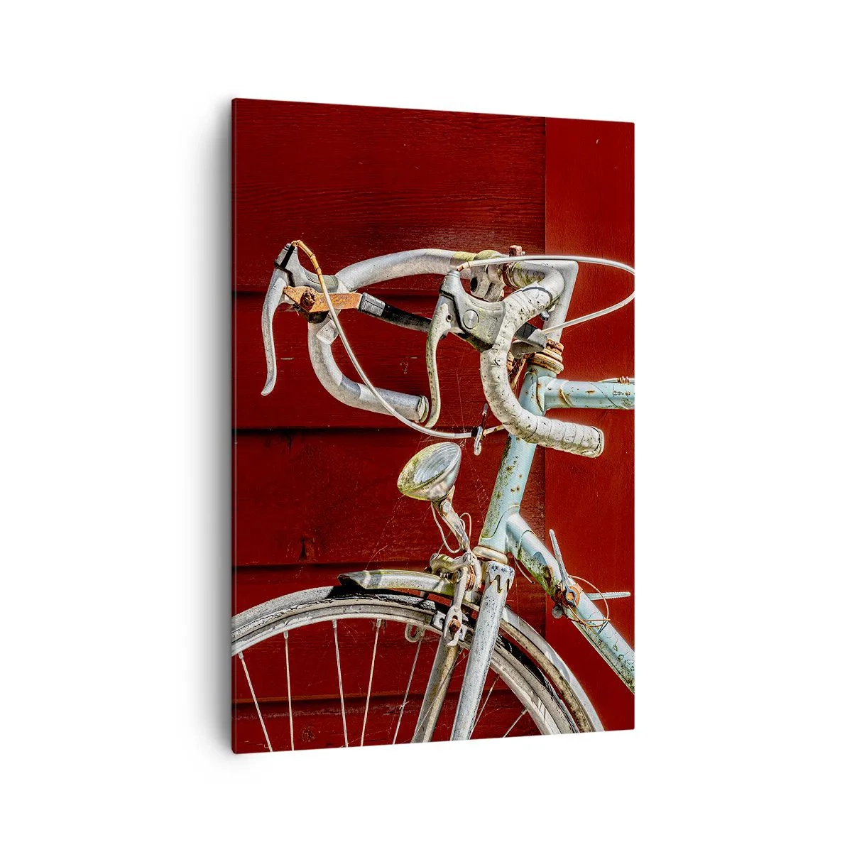 Quadro su tela - Stampe su Tela - Una bicicletta d'epoca contro un muro di legno rosso - 70x100cm - Creata per la vittoria - Decorazione murale moderna per soggiorno e camera da letto ARTTOR