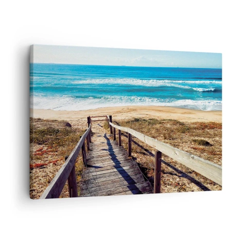 Quadro su tela - Stampe su Tela - Sentiero in legno che conduce alla spiaggia - 70x50cm - Corri! - Decorazione murale moderna per soggiorno e camera da letto ARTTOR