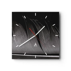 Orologio da parete - Orologio in Vetro - Texture di piume bianche e nere in stile minimalista - 30x30cm - Piuma: struttura meravigliosa - Decorazione murale moderna per soggiorno e camera da letto ARTTOR