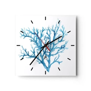 Orologio da parete - Orologio in Vetro - Corallo blu su sfondo bianco con un tocco minimalista - 30x30cm - Filigrana marina - Decorazione murale moderna per soggiorno e camera da letto ARTTOR
