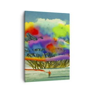 Quadro su tela - Stampe su Tela - Una figura con fumo colorato sullo sfondo di un albero nella natura selvaggia - 50x70cm - Ravvivando questo mondo - Decorazione murale moderna per soggiorno e camera da letto ARTTOR