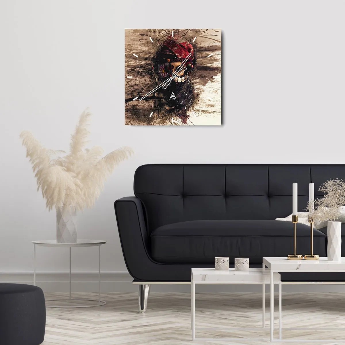 Orologio da parete - Orologio in Vetro - Ritratto artistico di una donna in abiti orientali su uno sfondo astratto. - 30x30cm - Quantomeno inquietante - Decorazione murale moderna per soggiorno e camera da letto ARTTOR