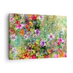 Quadro su tela - Stampe su Tela - Una composizione floreale colorata su uno sfondo verde - 70x50cm - Perdersi nei fiori - Decorazione murale moderna per soggiorno e camera da letto ARTTOR
