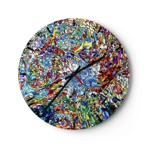 Orologio da parete - Orologio in Vetro - Un mosaico colorato in stile astratto pieno di energia - 30x30cm - Vetrate a gocce - Decorazione murale moderna per soggiorno, cucina e camera da letto ARTTOR