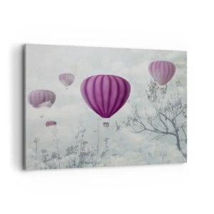 Quadro su tela - Stampe su Tela - Palloncini viola che fluttuano sopra gli alberi tra le nuvole - 100x70cm - Come navi nel cielo - Decorazione murale moderna per soggiorno e camera da letto ARTTOR