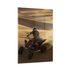 Quadro su vetro - ATV in azione nel deserto al tramonto - 50x70cm - Sulle onde della sabbia - Decorazione murale moderna per soggiorno e camera da letto ARTTOR