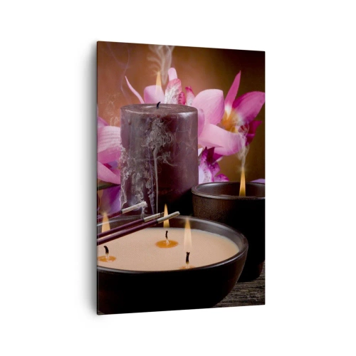 Quadro su tela - Stampe su Tela - Statuetta di Buddha con candele accese e bastoncini di incenso - 70x100cm - Purificare la mente, calmare il corpo - Decorazione murale moderna per soggiorno e camera da letto ARTTOR