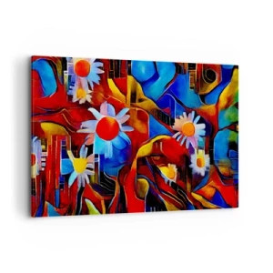 Quadro su tela - Stampe su Tela - Fiori astratti su uno sfondo di motivi geometrici - 100x70cm - I colori della vita - Decorazione murale moderna per soggiorno e camera da letto ARTTOR