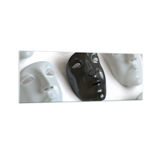 Quadro su vetro - Maschere in bianco e nero su sfondo chiaro - 140x50cm - Come distinguersi? - Decorazione murale moderna per soggiorno e camera da letto ARTTOR