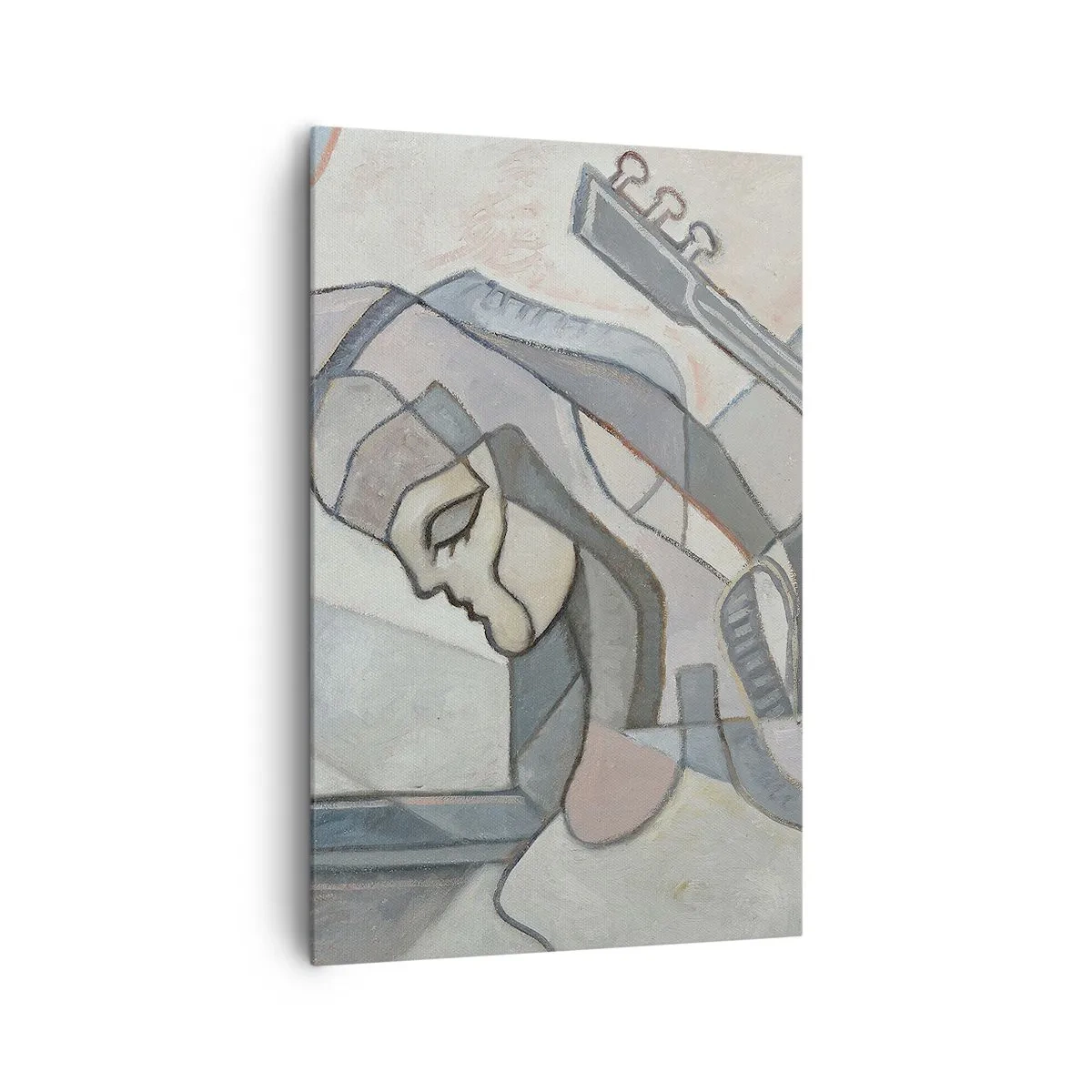 Quadro su tela - Stampe su Tela - Una figura astratta con una chitarra in colori pastello. - 80x120cm - Nel dominio della musica - Decorazione murale moderna per soggiorno e camera da letto ARTTOR